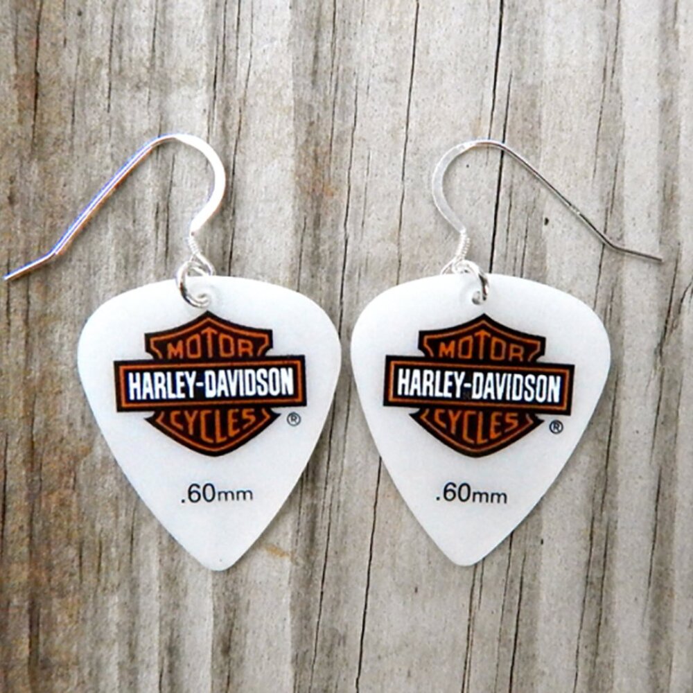 Harley Davidson Guitar Pick Earrings - White
